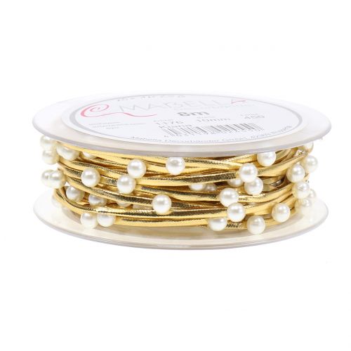 Floristik24 Dekoband Gold mit Perlen 10mm 8m