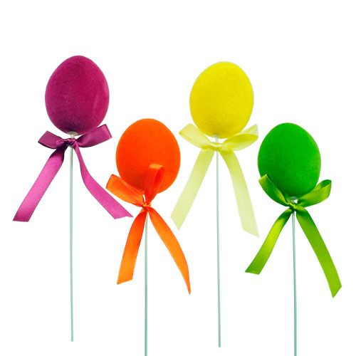 Deko-Eier mit Draht beflockt bunt 6cm 12St