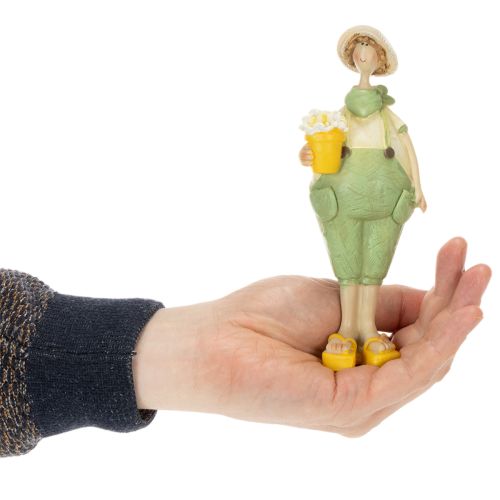 Dekofiguren Gärtner aus Polyresin 16,5×5,5 cm in Grün und Gelb | Floristik24.ch