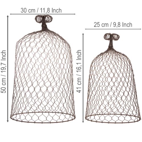 Dekoglocke aus Metall, Rankhilfe, Drahtglocke, Braun, Edelrost, H50/41cm Ø30/25cm, 2er-Set | Floristik24.ch