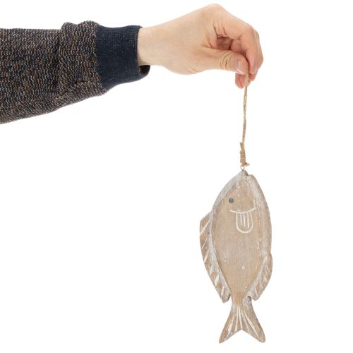 Dekohänger Holzfisch 21 cm Weiss Natur 2er-Set | Floristik24.ch