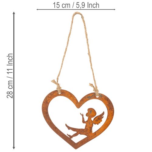 Dekohänger Metall Herz mit Engel Silhouette Edelrost Ø15cm 6 Stück | Floristik24.ch