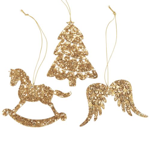 Dekohänger Holz Gold Glitter Christbaumschmuck 10cm 6 St