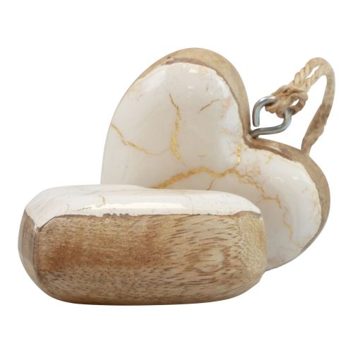 Artikel Dekohänger Holz Holzherzen Natur Weiß/Gold Krakelee 6cm 8 St