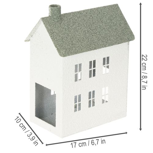 Dekohaus Weiss Metall Hausform mit Fenstern und Schornstein 22cm | Floristik24.ch
