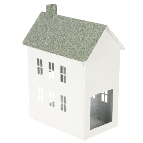 Dekohaus Weiss Metall Hausform mit Fenstern und Schornstein 22cm | Floristik24.ch