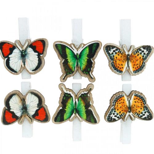 Floristik24 Dekoklammer Schmetterling, Geschenkdeko, Frühling, Schmetterlinge aus Holz 6St