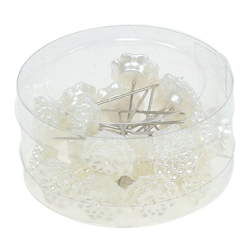 Floristik24 Dekonadel Blume Weiß Ø2cm H6cm 24 St