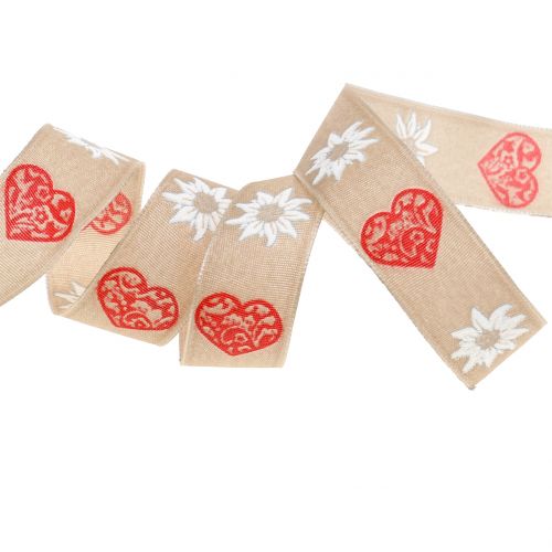 Floristik24 Dekorationsband mit Edelweiß Natur 25mm 20m