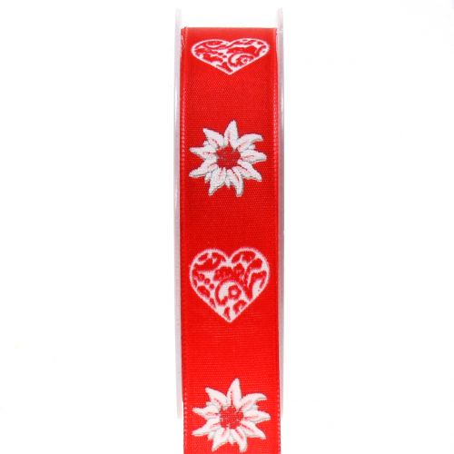 Floristik24 Dekorationsband mit Edelweiß Rot 25mm 20m