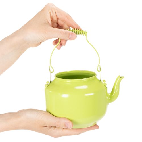 Dekorative Teekanne aus Metall, apfelgrün, Ø12 cm, Blumenvase für Innenbereich | Floristik24.ch