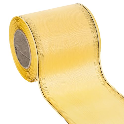 Dekoratives Moiré Kranzband in Gelb mit Goldrand, Breite 100mm, Länge 25m für Floristik und Dekoration
