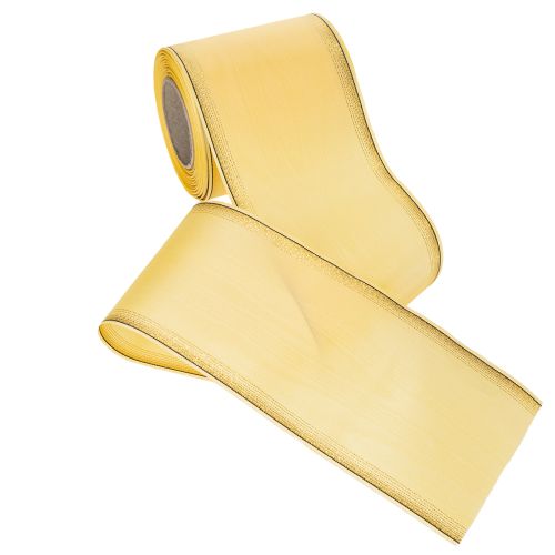 Artikel Dekoratives Moiré Kranzband in Gelb mit Goldrand, Breite 100mm, Länge 25m für Floristik und Dekoration