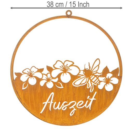 Dekoring aus Metall Ø38cm mit Edelrost-Patina und Blumenmotiv „Auszeit“ | Floristik24.ch