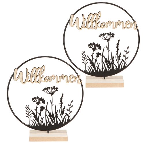 Artikel Dekoring mit Fuß Willkommen Schwarz Natur Ø20cm 2St
