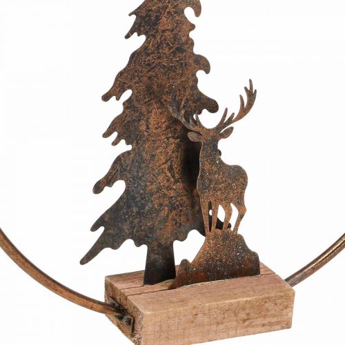 Floristik24 Dekoring Weihnachten Tanne Hirsch Metall Holz Sockel Ø38cm