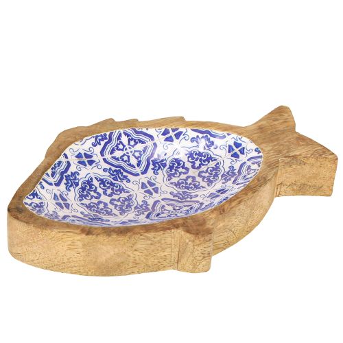 Floristik24 Dekoschale Holz Fisch Deko Natur Blau Weiß 18×11×3cm