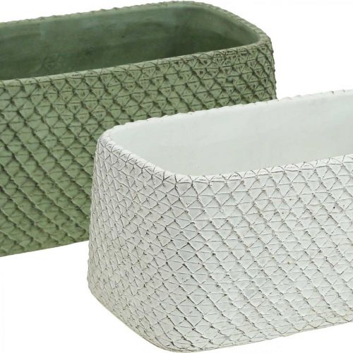 Floristik24 Dekoschale Keramik Grün Weiß Relief Netz 23x12,5cm H11cm 2St