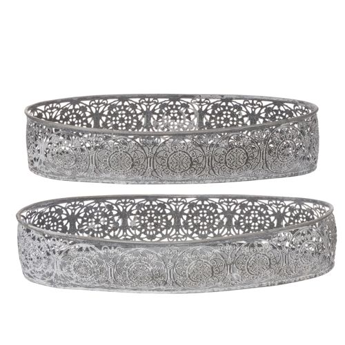 Dekoschalen Oval Metall Grau Weiss L36cm/33,5cm 2er-Set | Floristik24.ch