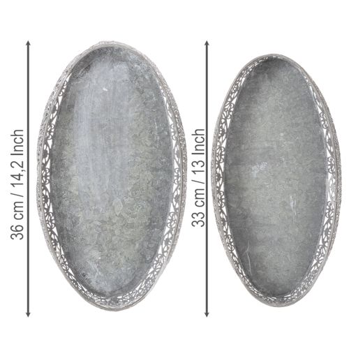 Dekoschalen Oval Metall Grau Weiss L36cm/33,5cm 2er-Set | Floristik24.ch
