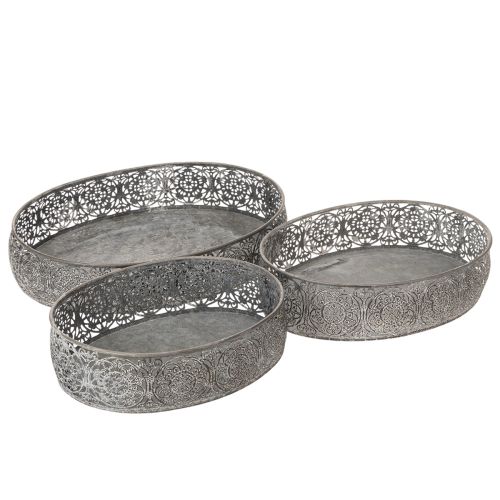 Dekoschalen-Set Oval Metall 25,5/29/34,5 cm Grau mit Blumenmuster online kaufen | Floristik24.ch