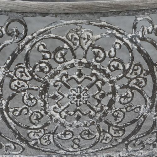 Dekoschalen-Set Oval Metall 25,5/29/34,5 cm Grau mit Blumenmuster | Floristik24.ch