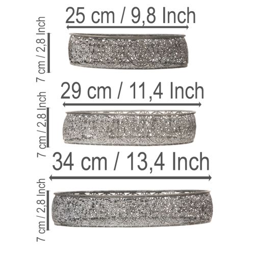 Dekoschalen-Set Oval Metall 25,5/29/34,5 cm Grau mit Blumenmuster | Floristik24.ch