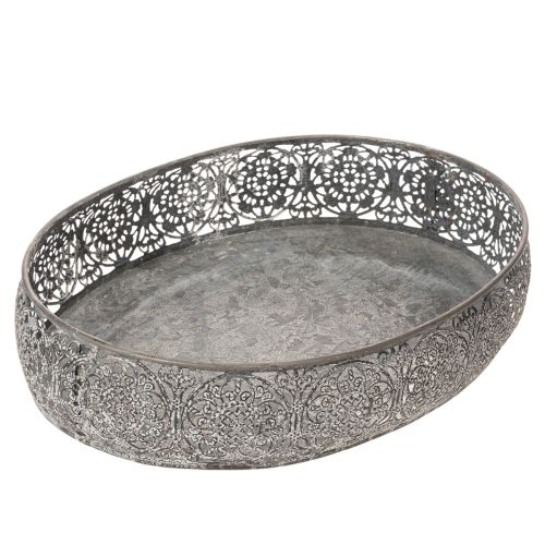 Dekoschalen-Set Oval Metall 25,5/29/34,5 cm Grau mit Blumenmuster | Floristik24.ch