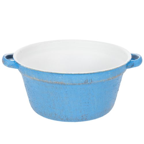 Metallschale Übertopf Blau Ø21cm H10.5cm Shabby Chic für Deko und Pflanzen online kaufen | Floristik24.ch