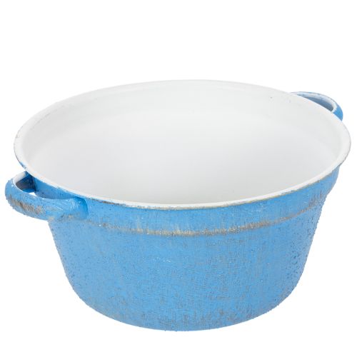 Metallschale Übertopf Blau Ø21cm H10.5cm Shabby Chic für Deko und Pflanzen | Floristik24.ch