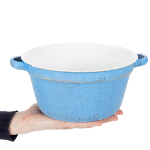 Metallschale Übertopf Blau Ø21cm H10.5cm Shabby Chic für Deko und Pflanzen | Floristik24.ch