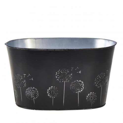 Dekoschale Metall Oval Schwarz Silber Blumen 20,5×12,5×12cm