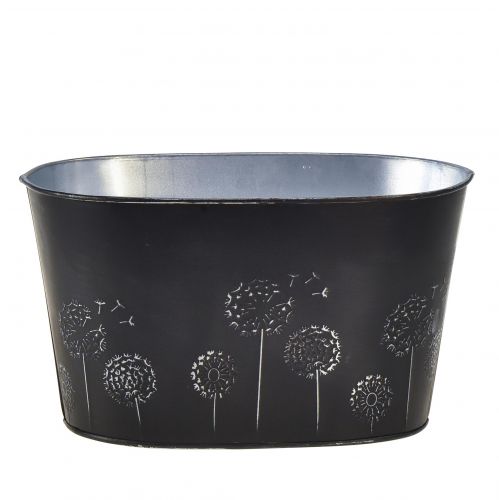 Floristik24 Dekoschale Metall Oval Schwarz Silber Blumen 20,5×12,5×12cm
