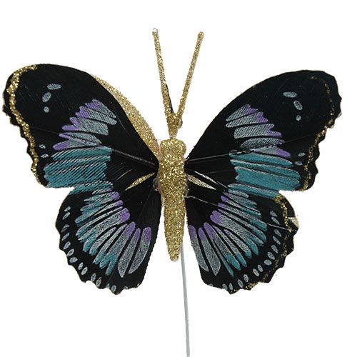 Floristik24 Federschmetterling am Draht Schwarz sortiert 7,5cm - 8,5cm 6St