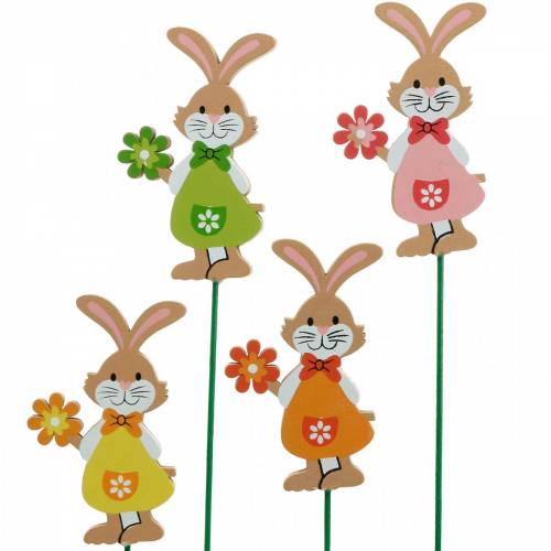 Floristik24 Dekostecker Osterhase mit Blume Osterdeko Holz Hasen am Stab 24 St