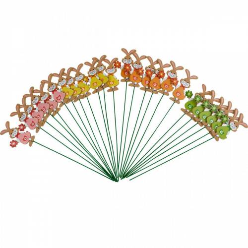 Floristik24 Dekostecker Osterhase mit Blume Osterdeko Holz Hasen am Stab 24 St