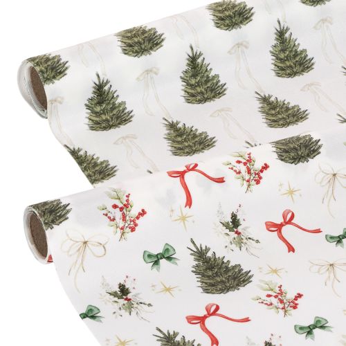Dekostoff Weihnachten Meterware 35x120cm 2 Rollen mit Tannenbäumen und Schleifen