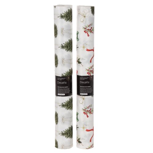 Dekostoff Weihnachten Meterware 35x120cm 2 Rollen mit Tannenbäumen und Schleifen | Floristik24.ch