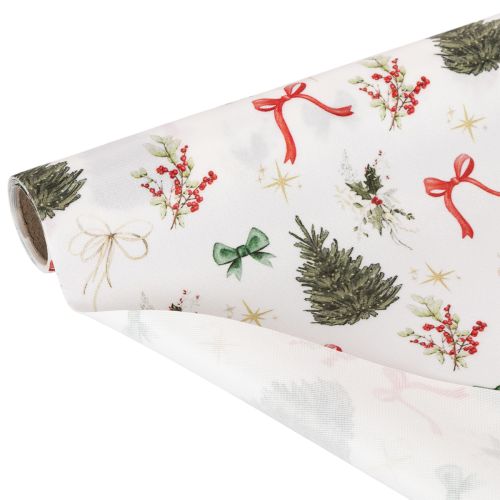 Dekostoff Weihnachten Meterware 35x120cm 2 Rollen mit Tannenbäumen und Schleifen | Floristik24.ch