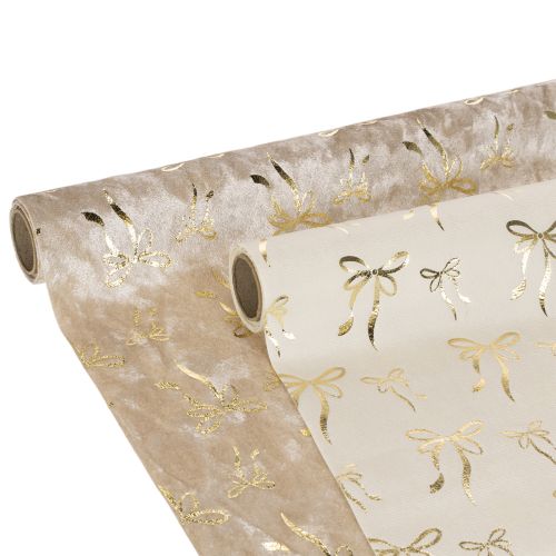 Tischband aus Polyester 120x35 cm mit goldenen Schleifenmotiven Beige Creme