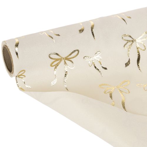 Tischband aus Polyester 120x35 cm mit goldenen Schleifenmotiven Beige Creme | Floristik24.ch