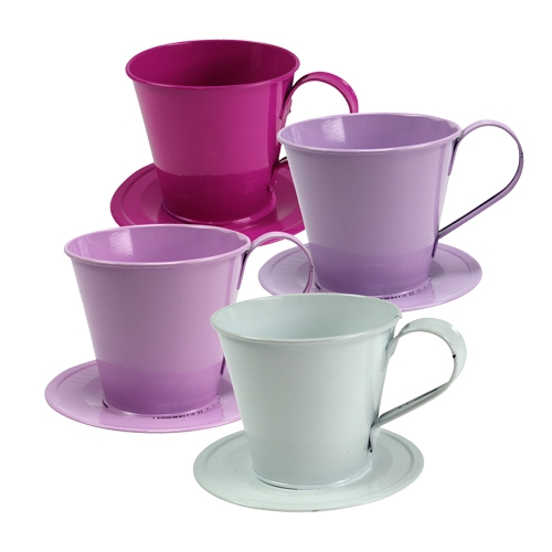 Deko-Tasse mit Teller sort. Ø12cm H10cm 8St.