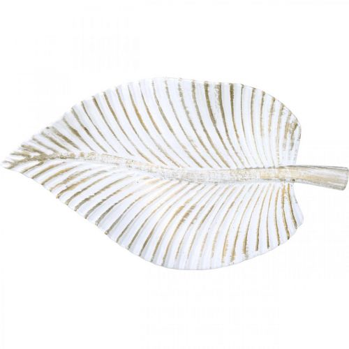 Floristik24 Dekoteller Weiß Braun Herbstblatt Herbstdeko 35,5x20x5cm