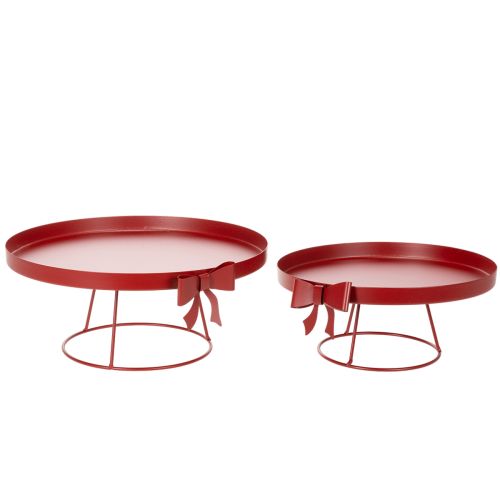 Dekotablett Set aus Metall mit Schleife in Rot 30 cm und 25 cm