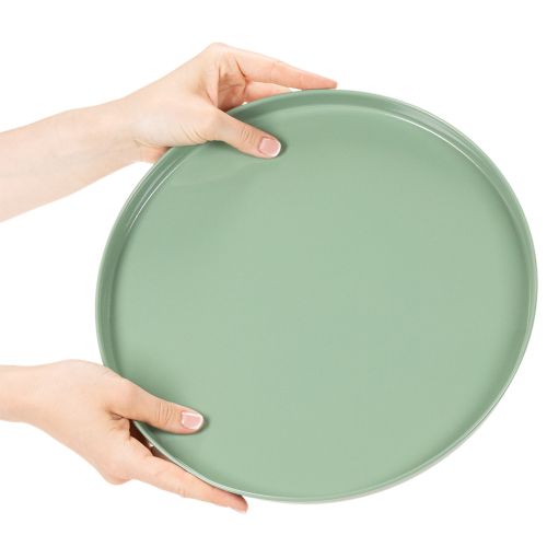Dekoteller aus Metall rund grün 30 cm mit Fuss für Tischdeko | Floristik24.ch