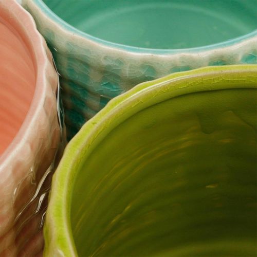 Artikel Keramik-Übertopf, Mini-Pflanztopf, Keramikdeko, Deko-Topf Korbmuster Mint/Grün/Rosa Ø7,5cm 6St