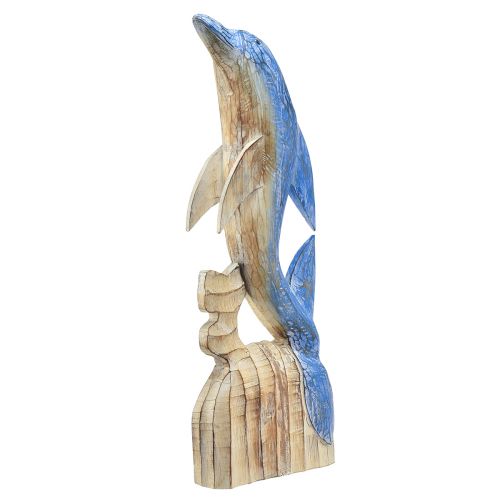 Floristik24 Delphin Figur Maritime Holzdeko Handgeschnitzt Blau H59cm