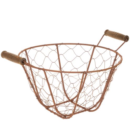 Artikel Drahtkorb rund Ø22cm mit Holzgriffen Metallkorb Rostoptik für Dekoration