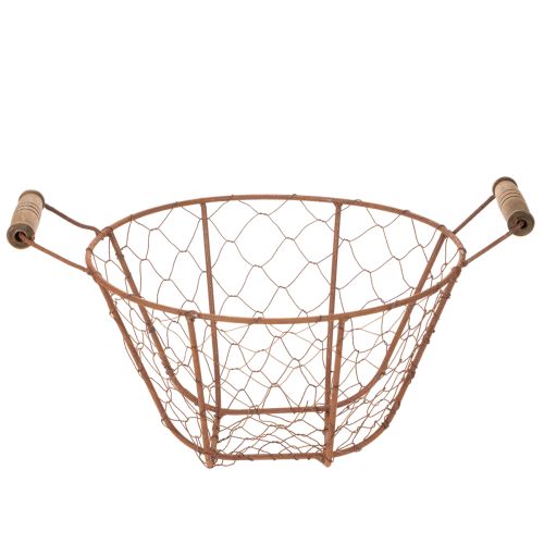 Drahtkorb rund Ø22cm mit Holzgriffen Metallkorb Rostoptik für Dekoration | Floristik24.ch