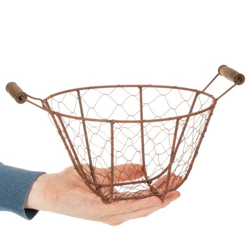 Artikel Drahtkorb rund Ø22cm mit Holzgriffen Metallkorb Rostoptik für Dekoration